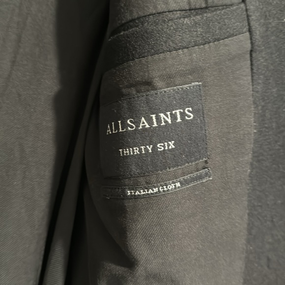 NWT All Saints Black Italian Cloth Wool Driver's Trench Coat Mid Length - Picture 7 of 10